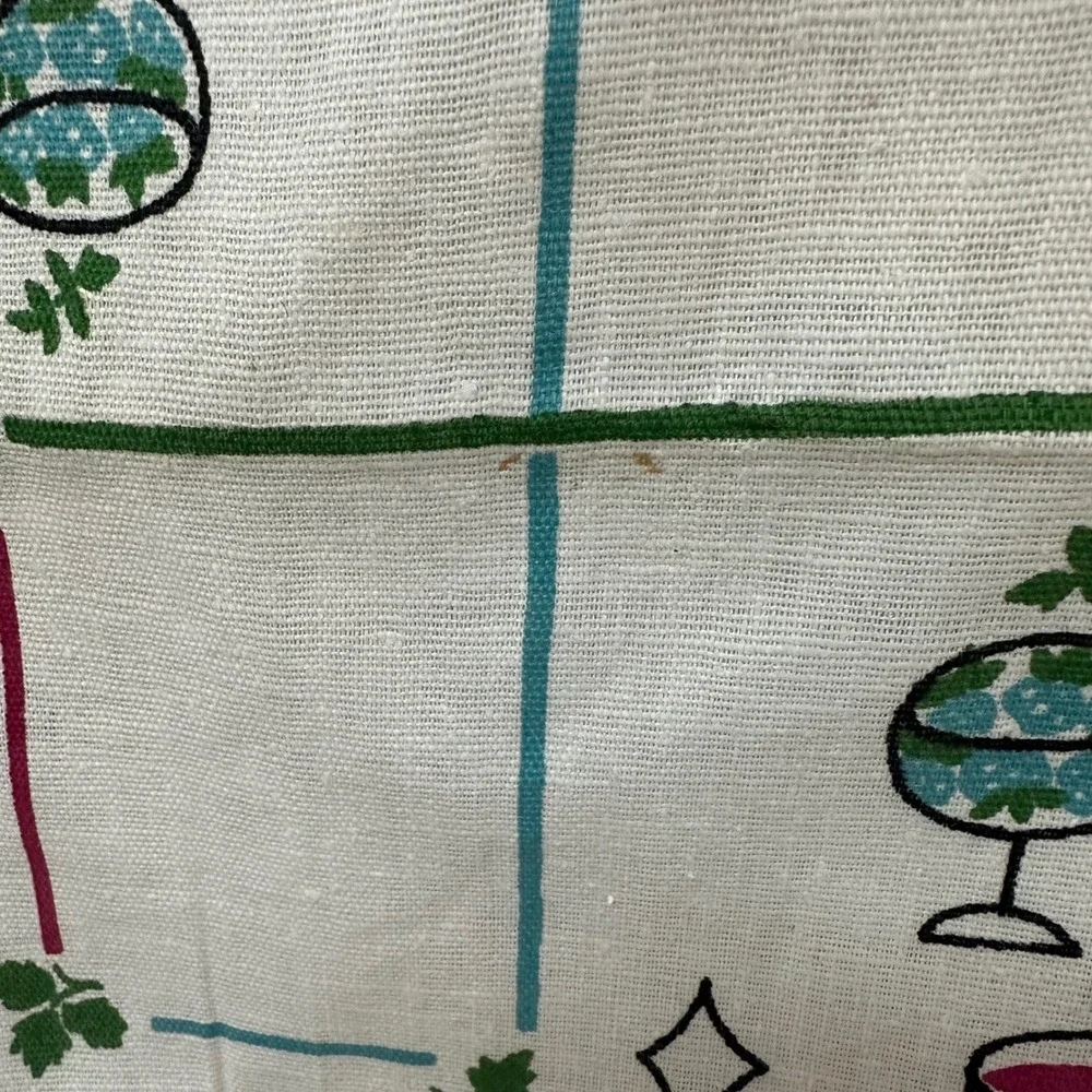 Vintage Startex Wonder-Dri Kitchen Tea Towel Mid-Century Fruit Wine Teal 29x16